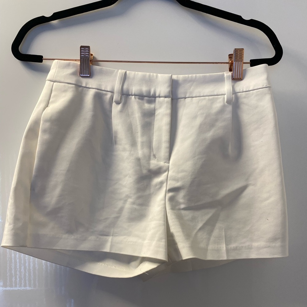 White cotton flare shorts